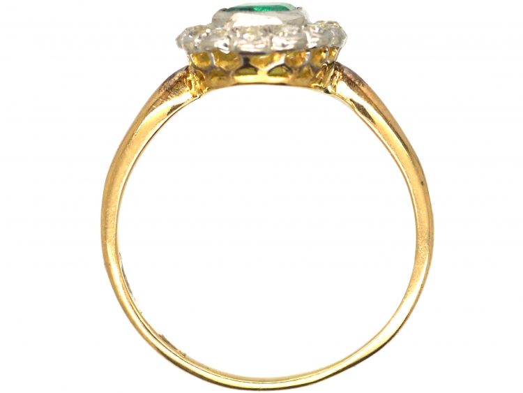 Edwardian 18ct Gold & Platinum, Emerald & Diamond Cluster Ring