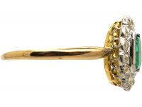 Edwardian 18ct Gold & Platinum, Emerald & Diamond Cluster Ring