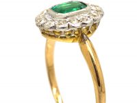 Edwardian 18ct Gold & Platinum, Emerald & Diamond Cluster Ring