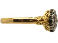 Edwardian 18ct Gold Diamond Cluster Ring with Ornate Shoulders