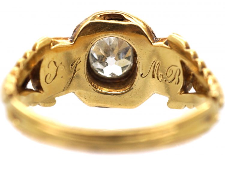 Georgian 18ct Gold Ring with a Snake Coiled Around an Old Mine Cut Diamond