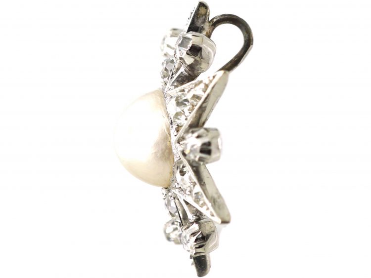 Edwardian 18ct White Gold, Diamond & Natural Split Pearl Star Pendant