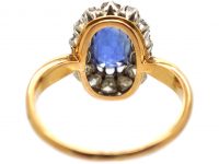 French Import Early 20th Century, 18ct Gold & Platinum, Sapphire & Rose Diamond Oval Cluster Ring