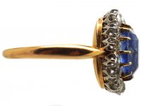 French Import Early 20th Century, 18ct Gold & Platinum, Sapphire & Rose Diamond Oval Cluster Ring