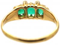 Early Victorian 18ct Gold, Three Stone Emerald Ring with Small Diamonds