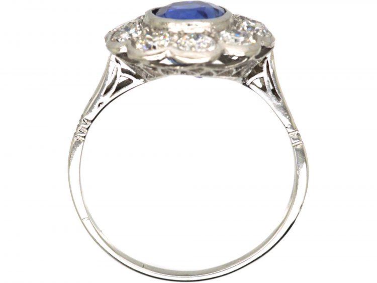 Early 20th Century Large Unheated Ceylon Sapphire & Diamond Cluster Ring