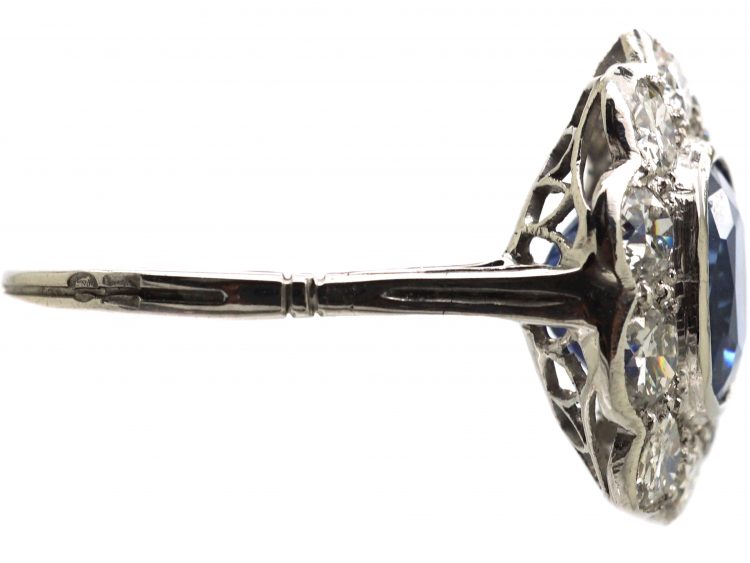 Early 20th Century Large Unheated Ceylon Sapphire & Diamond Cluster Ring
