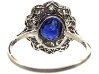 Early 20th Century Large Unheated Ceylon Sapphire & Diamond Cluster Ring