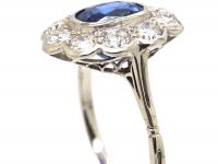 Early 20th Century Large Unheated Ceylon Sapphire & Diamond Cluster Ring