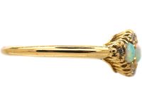 Victorian 18ct Gold, Three Stone Opal & Diamond Cluster Ring