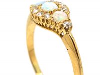 Victorian 18ct Gold, Three Stone Opal & Diamond Cluster Ring