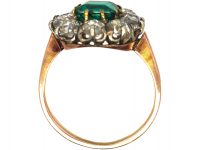 French Imported Late 19th Century 18ct Gold, Emerald & Diamond Cluster Ring