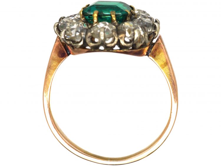 French Imported Late 19th Century 18ct Gold, Emerald & Diamond Cluster Ring