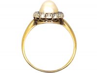 Edwardian 18ct Gold, Natural Pearl & Diamond Cluster Ring