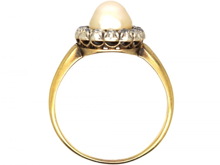 Edwardian 18ct Gold, Natural Pearl & Diamond Cluster Ring