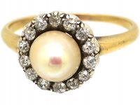 Edwardian 18ct Gold, Natural Pearl & Diamond Cluster Ring
