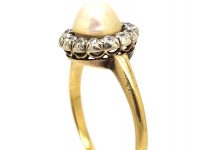 Edwardian 18ct Gold, Natural Pearl & Diamond Cluster Ring