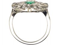 Art Deco Platinum, Emerald & Diamond Ring with Cupid's Arrow Motifs