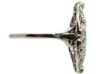 Art Deco Platinum, Emerald & Diamond Ring with Cupid's Arrow Motifs