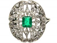 Art Deco Platinum, Emerald & Diamond Ring with Cupid's Arrow Motifs