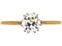 Edwardian 18ct Gold & Platinum, Old Mine Cut Diamond Solitaire Ring