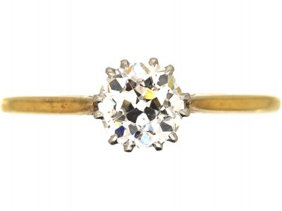 Edwardian 18ct Gold & Platinum, Old Mine Cut Diamond Solitaire Ring