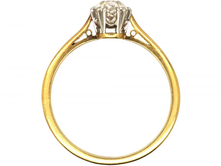 Edwardian 18ct Gold & Platinum, Old Mine Cut Diamond Solitaire Ring