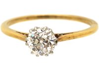 Edwardian 18ct Gold & Platinum, Old Mine Cut Diamond Solitaire Ring