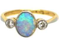Early 20th Century 18ct Gold & Platinum, Opal & Diamond Three Stone Ring
