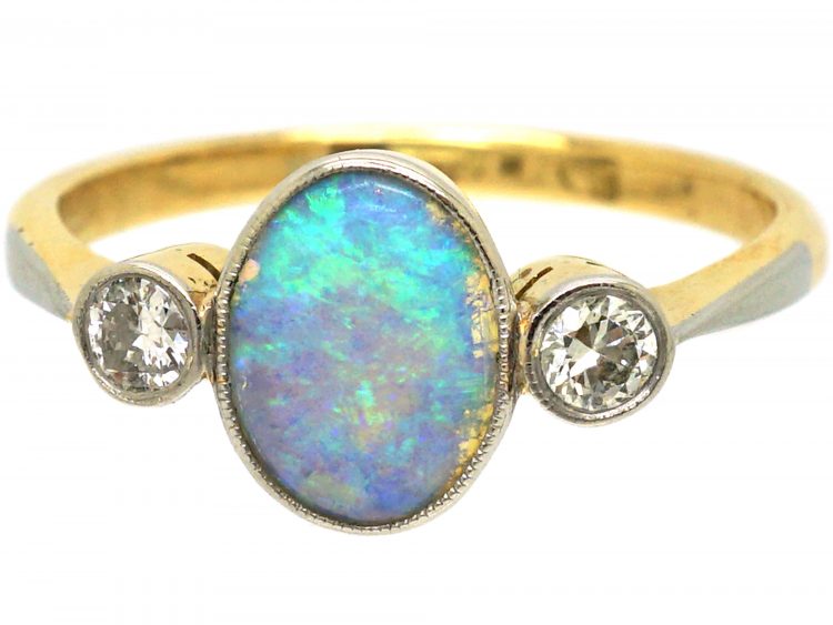Early 20th Century 18ct Gold & Platinum, Opal & Diamond Three Stone Ring