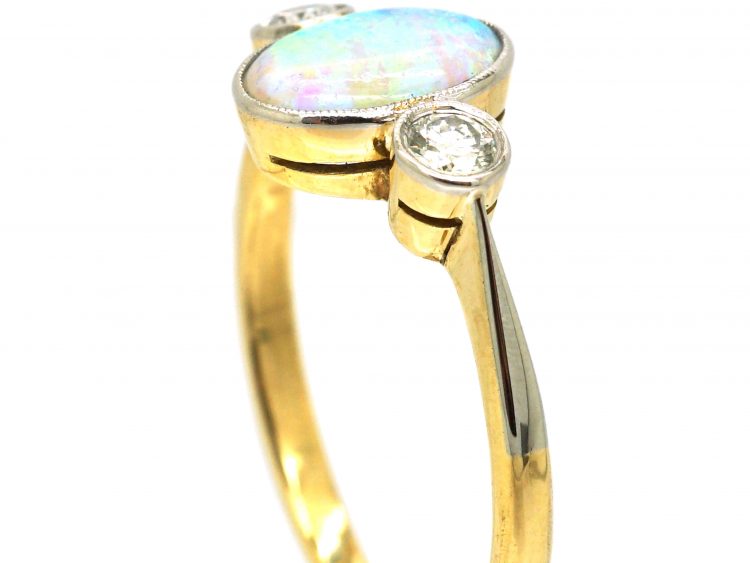Early 20th Century 18ct Gold & Platinum, Opal & Diamond Three Stone Ring
