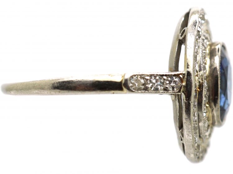 Edwardian Platinum, Sapphire & Diamond Oval Double Cluster Ring