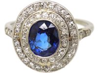 Edwardian Platinum, Sapphire & Diamond Oval Double Cluster Ring
