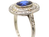 Edwardian Platinum, Sapphire & Diamond Oval Double Cluster Ring