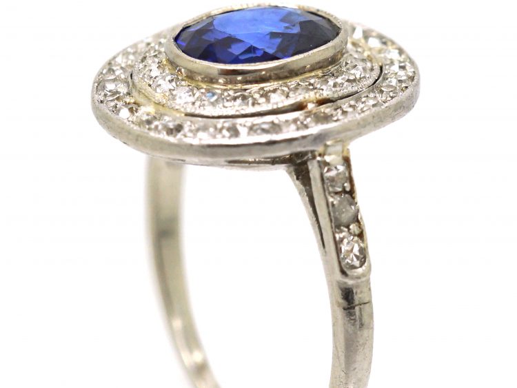 Edwardian Platinum, Sapphire & Diamond Oval Double Cluster Ring