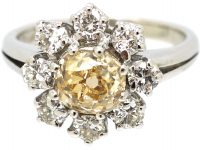 18ct White Gold & Diamond Daisy Cluster Ring with Pale Yellow Diamond in the Centre