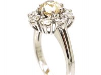 18ct White Gold & Diamond Daisy Cluster Ring with Pale Yellow Diamond in the Centre
