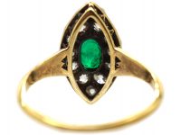 Victorian 18ct Gold Marquise Ring set with an Emerald & Old Mine Cut Diamonds