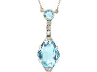 Art Deco Platinum, Aquamarine & Diamond Pendant on Platinum Chain