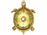 Edwardian 18ct Gold Turtle Brooch & Pendant set with Diamonds & Green Garnets