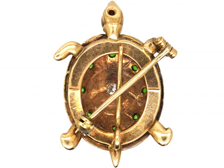 Edwardian 18ct Gold Turtle Brooch & Pendant set with Diamonds & Green Garnets