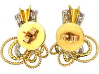 1950s 18ct Gold Bow Earrings set with Diamonds