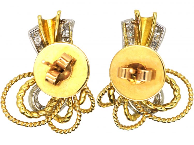 1950s 18ct Gold Bow Earrings set with Diamonds