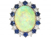 Large 18ct White Gold, Large Opal, Sapphire & Diamond Cluster Ring