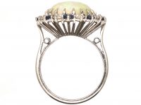 Large 18ct White Gold, Large Opal, Sapphire & Diamond Cluster Ring