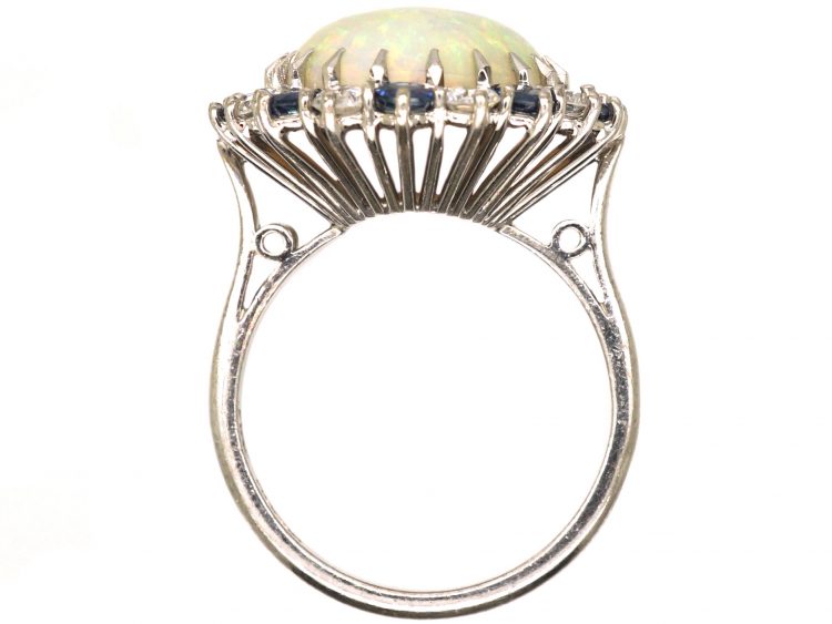 Large 18ct White Gold, Large Opal, Sapphire & Diamond Cluster Ring