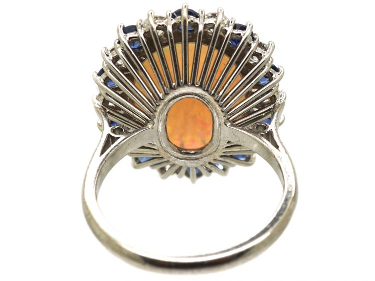 Large 18ct White Gold, Large Opal, Sapphire & Diamond Cluster Ring