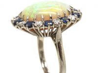 Large 18ct White Gold, Large Opal, Sapphire & Diamond Cluster Ring