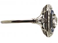 Art Deco Platinum, Old Mine Cut Diamond & Calibre Cut Sapphire Ring