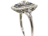 Art Deco Platinum, Old Mine Cut Diamond & Calibre Cut Sapphire Ring
